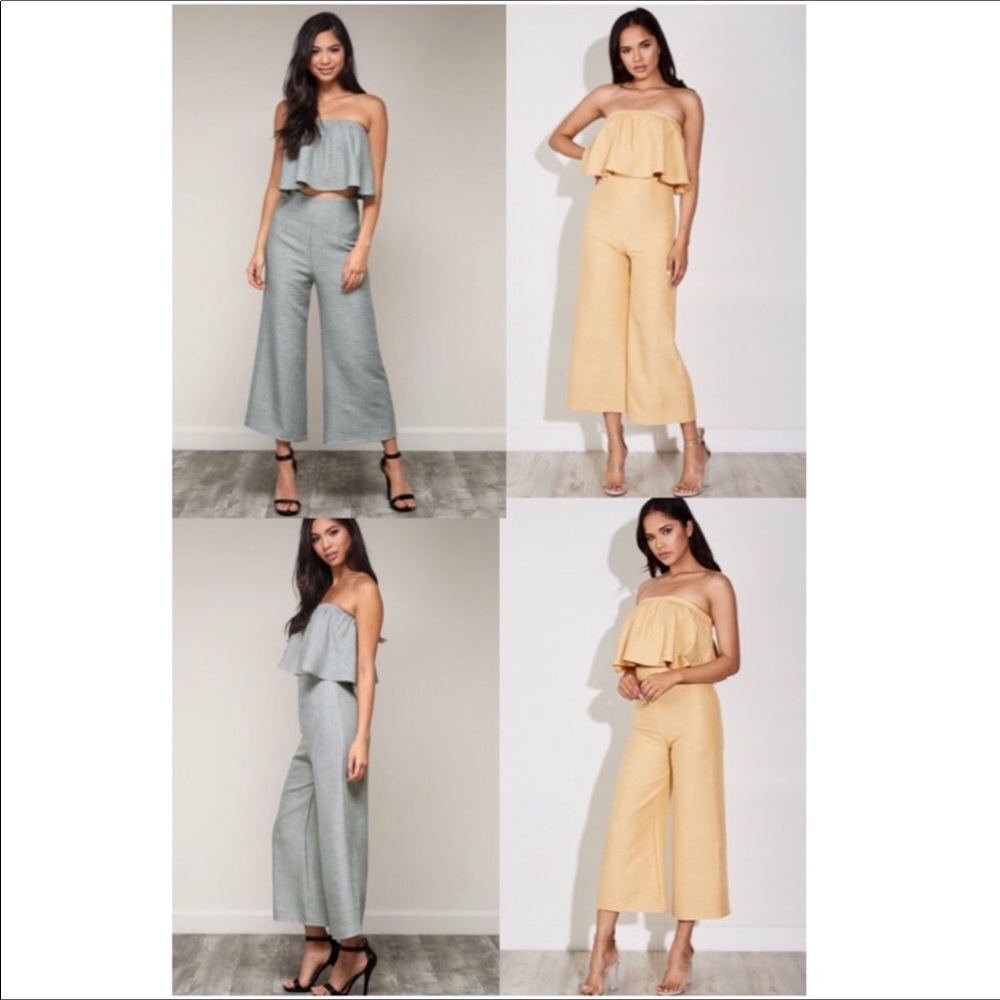 Blue Blush Mustard 2 Piece Crop Top & Culottes Set - Picture 5 of 6